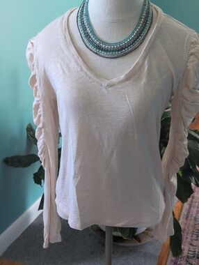 Women's Cream Ruffle Sleeve V-Neck Top